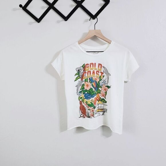 NWOT Anthropologie X Midnight Rider Gold Coast Cut Off Graphic Tee Size Small - Picture 4 of 9